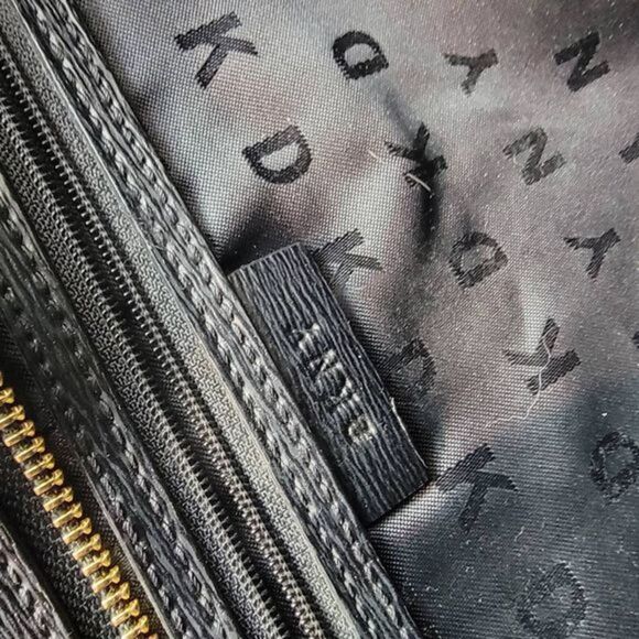 DKNY Women's Black Leather Double Handle Strap Purse Tote Handbag Size Medium - Picture 8 of 11